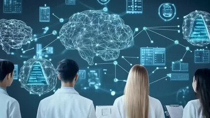 Futuristic Medical Team Analyzing Digital Brain Network for Breakthroughs - Powered by Adobe