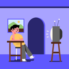 People watching television illustration