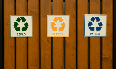 Wooden trash can, a symbol of recycling, caring for nature and the future