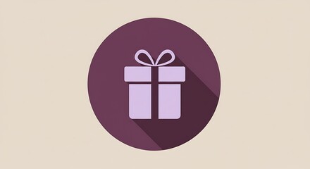 Gift Box Icon on Purple Circle with Shadow on Cream Background