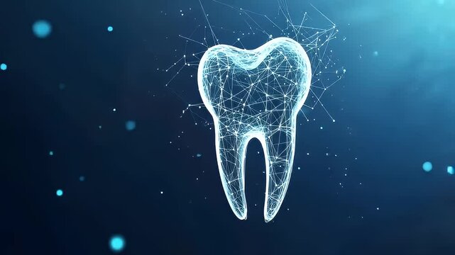 Digital Visualization of a Glowing Tooth with Blue Background Demonstrating Dental Anatomy and Healthcare Technology