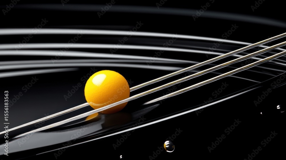Fototapete abstract illustration of a sphere on a curved surface with metallic lines. a bright yellow sphere re