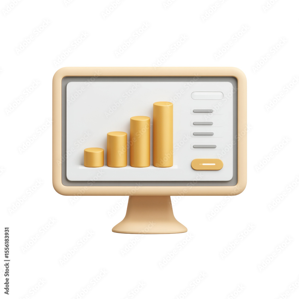 Poster minimalistic computer screen with bar graph representation in soft colors for digital and business t