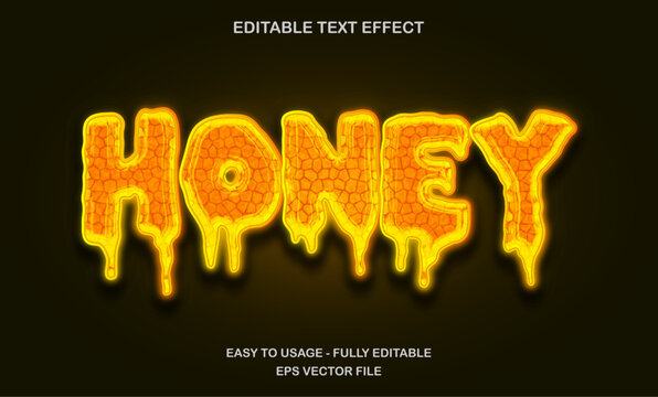 Honey dripping text effect with glowing bee pattern style for nature and food theme