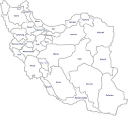 Labelled Outline Map of Iran with Provincial Borders