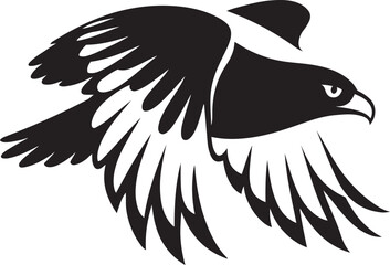 Soaring hawk silhouette bold flight design, Bird of prey in black and white sketch style