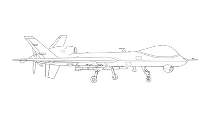 Technical Line Art of MQ-9 Reaper Drone &ndash; Aerospace Blueprint with Full Structural Detail