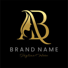 Letter AB Beauty Women Face Logo Design