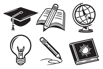 education icon set silhoette black vector bundle