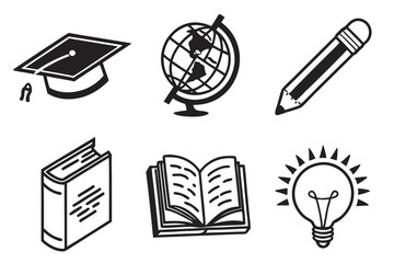 education icon set silhoette black vector bundle