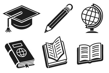 education icon set silhoette black vector bundle