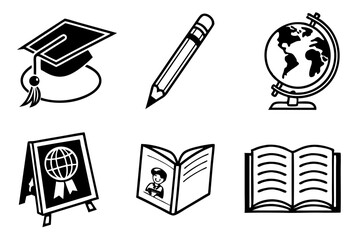 education icon set silhoette black vector bundle