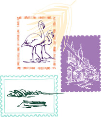 La Dolce Vita. Modern abstract composition of isolated line illustrations on the theme of summer, sea, vacation, travel on a transparent base in a cute, bright style for posters, design