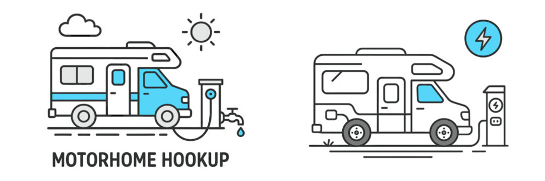 Motorhome hookup options for RV enthusiasts at campsites with full utility access during sunny days
