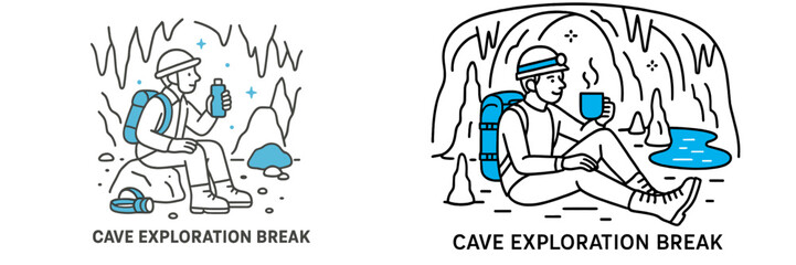 Cave explorers take a break to hydrate and enjoy warm drinks in an underground environment surrounded by stunning rock formations