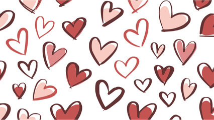 Seamless hand-drawn heart pattern with playful red and pink doodle-style hearts on white background, perfect for Valentine’s Day, romantic themes, wrapping paper, textiles, and love designs