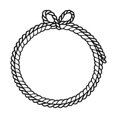 Hand drawn nautical rope frame with bow knot isolated on a white background for designs.