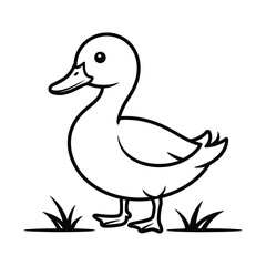 Obraz premium Cute Cartoon Duck Line Art: Farm Animal Illustration for Kids Coloring