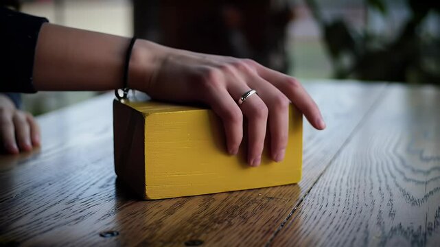 Hand on Yellow Block: Tactile Exploration