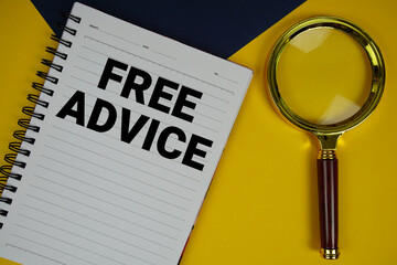 Free Advice text with magnifying glass on yellow background