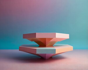 Abstract Geometric Podium Display with Pastel Gradient Background for Product Showcase and Modern Presentation