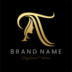 Letter AT Beauty Women Face Logo Design