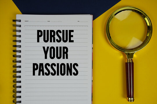 Pursue Your Passions text with magnifying glass on yellow background