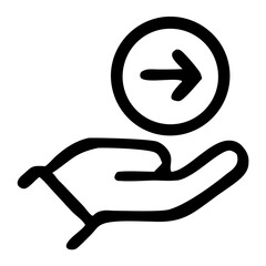 Simple Outline Hand Arrow with Circle on Hand Gesture Icon