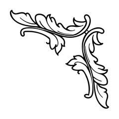 Elegant black and white corner flourish decorative element for classical design projects
