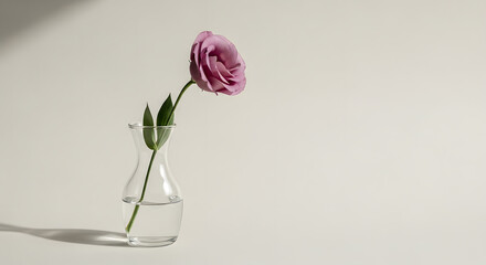 Elegant Purple Lisianthus in Glass Vase, Minimalist Floral Still Life