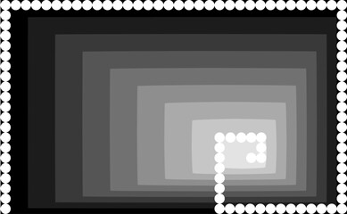 Febonacci sequence spiral in white circles and grey parallelograms