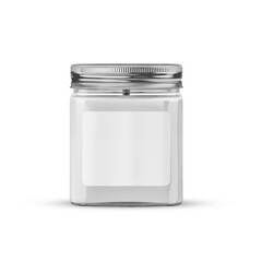 Clear Glass Jar Candle Mockup with Silver Lid and White Label