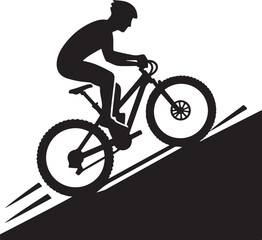 Fototapeta premium Silhouette of a cyclist riding uphill against a scenic background resembling a sunrise or sunset. Perfect to symbolize adventure, fitness, and the love of outdoor sports