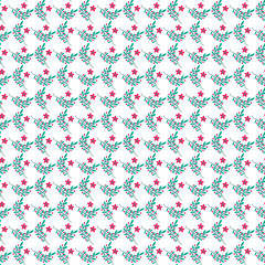 Seamless Floral Pattern Featuring Red Flowers and Green Leaves on White Background