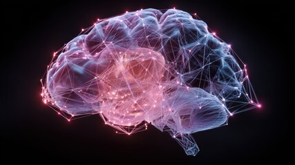 Futuristic Brain Illustration with Network Connections and Lights