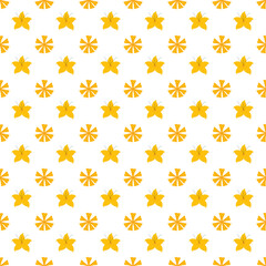 Seamless Pattern Featuring Yellow Flowers and Pinwheel Shapes on White
