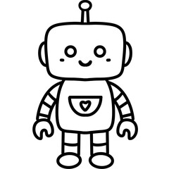 Cute Robot Line Art – Black and White Illustration