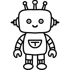 Cute Robot Line Art – Black and White Illustration
