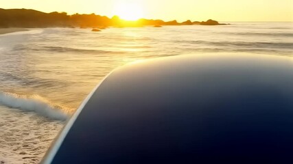 Futuristic car concept driving on scenic ocean beach at warm sunset light - Powered by Adobe