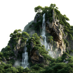 PNG Lush Mountain Waterfall A Breathtaking Nature Scene against transparent Background