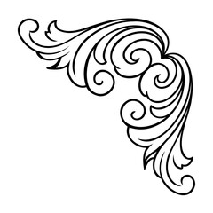 Elegant flourish corner design black and white floral ornament vector illustration