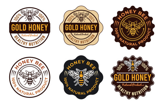 Honey Bee Label Collection - 100% Organic, Natural, and Healthy Honey Product Stamps