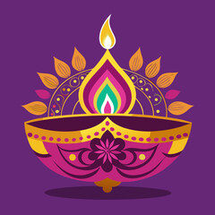 Vector art of a soft pink and orange lotus candle glows serenely against a deep purple background