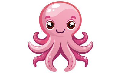 A cute and friendly pink cartoon octopus with big eyes and a happy smile isolated on a white background perfect for children s illustrations and educational materials