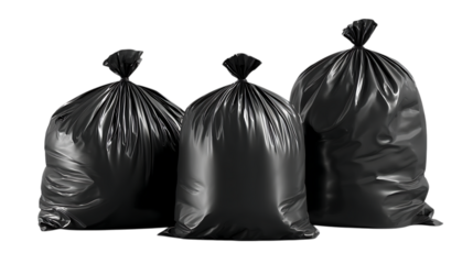 Three filled refuse sacks for disposal collection waste management and sanitation on transparent background