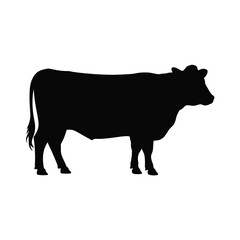 Black silhouette of a cow standing on a white background