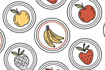 stylized fruit icons in circle badges repeating