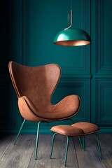 Elegant chair with lamp interior scene