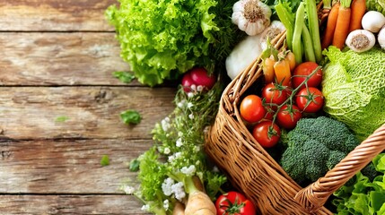Fresh vegetables in a woven basket, a vibrant display of natural abundance and healthy living