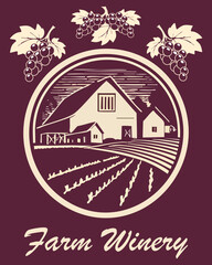 Stylized banner with a winery.Vector illustration of stylized banner with winery on color background with text.